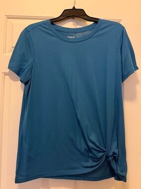 Old Navy Active Go-Dry Teal-Blue Short Sleeve Knot Front Side Twist Hem Tee